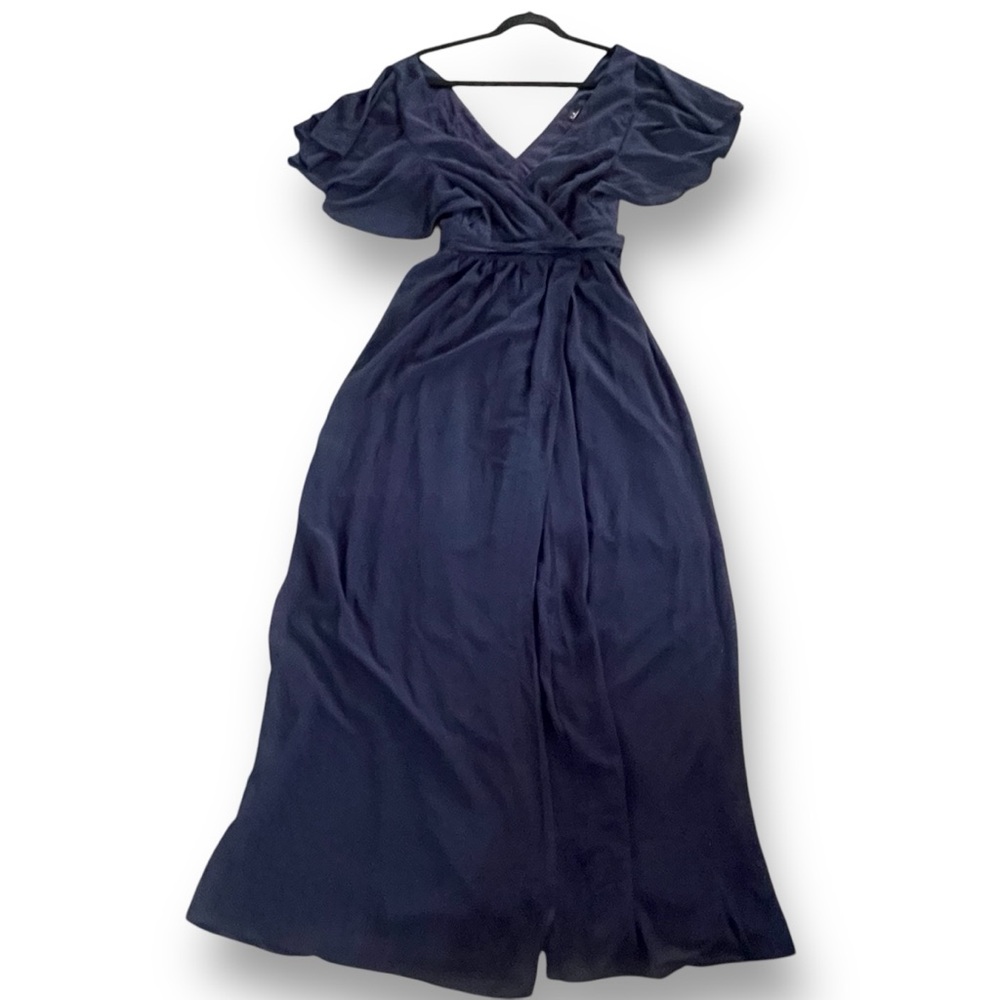 Lulu’s Convincing Grace Navy Blue Flutter Sleeve Wrap Maxi Dress Size Medium